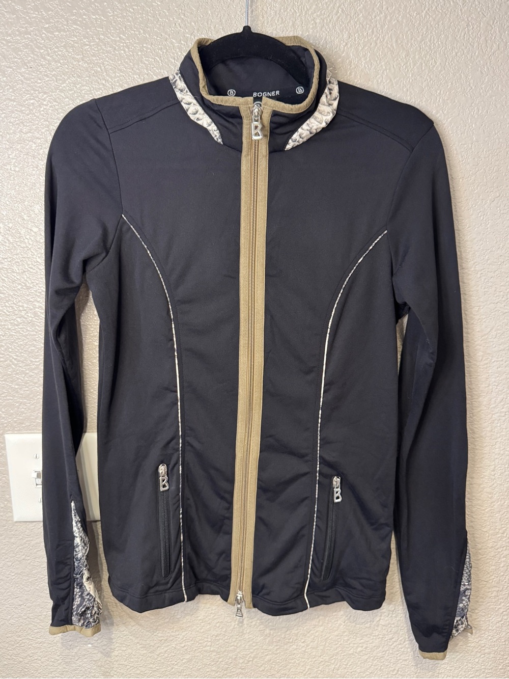 Bogner Black Stretch Jacket Snakeskin Trim Women’s US S
